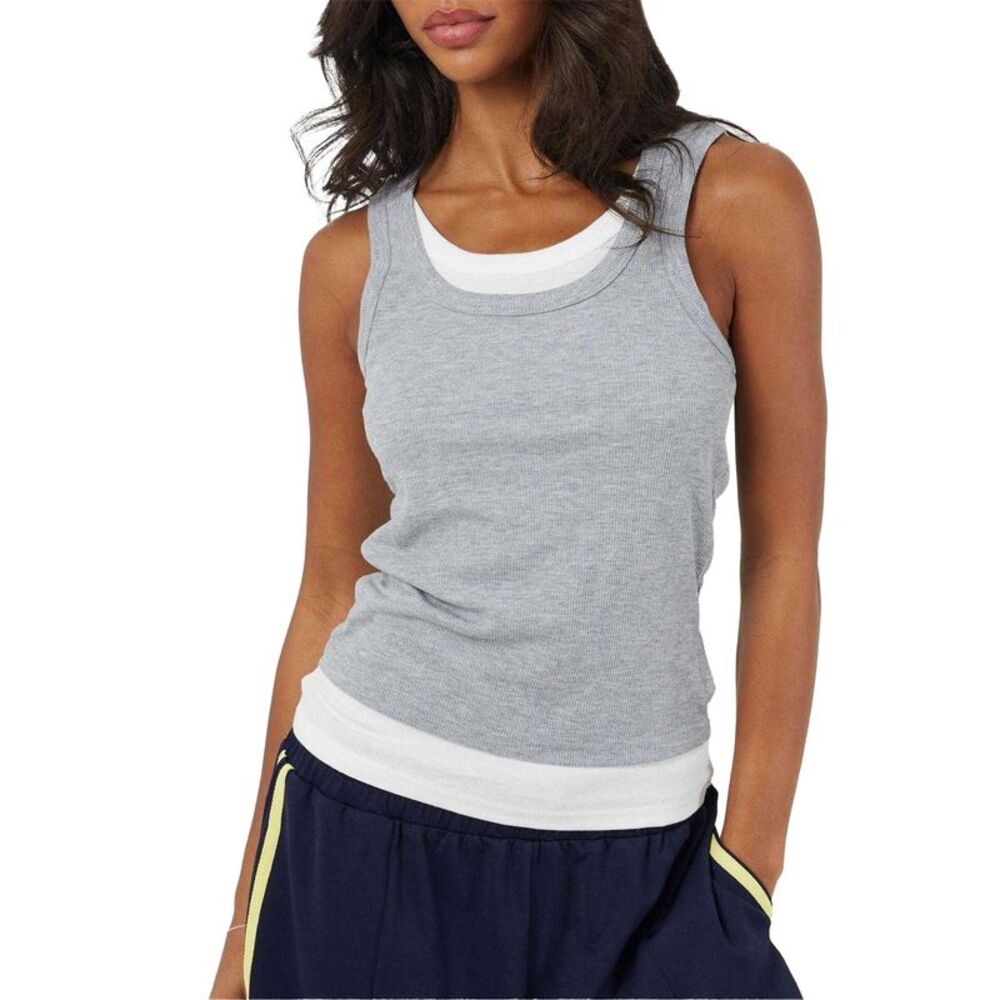 Brave Soul Womens/Ladies Layered Sleeveless Tank Top / Gray/White